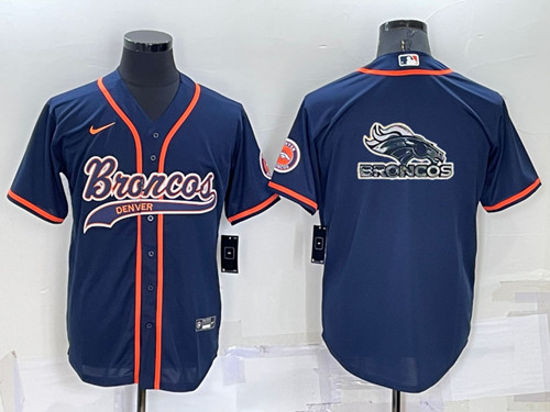 Men's Denver Broncos Navy Team Big Logo With Patch Cool Base Stitched Baseball Jersey
